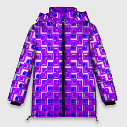 Женская зимняя куртка Фиолетовые квадраты на белом фоне