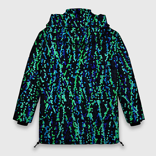 Женская зимняя куртка Тёмный сине-зелёный паттерн мелкая мозаика / 3D-Черный – фото 2