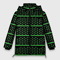 Куртка зимняя женская Зелёные круги и полосы, цвет: 3D-черный