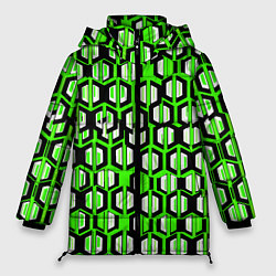 Куртка зимняя женская Техно узор из шестиугольников зелёный, цвет: 3D-светло-серый