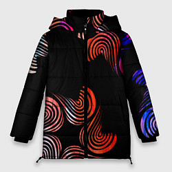 Куртка зимняя женская Чёрные звёзды и завихрения, цвет: 3D-красный