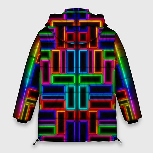 Женская зимняя куртка Цветные светящиеся прямоугольники / 3D-Черный – фото 2