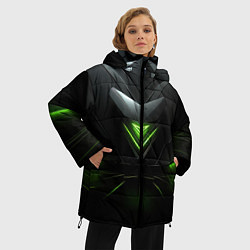 Куртка зимняя женская Яркая зеленая абстрактная конструкция в стиле nvid, цвет: 3D-черный — фото 2
