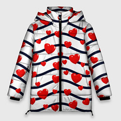 Куртка зимняя женская Сердца на линиях, цвет: 3D-красный