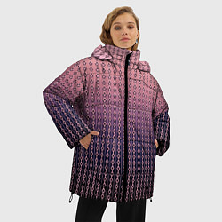 Куртка зимняя женская Тёмно-розовый полосы узоры, цвет: 3D-черный — фото 2