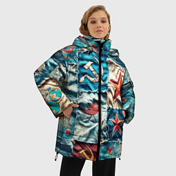 Куртка зимняя женская Пэчворк джинсы из СССР, цвет: 3D-красный — фото 2