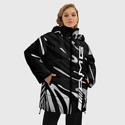 Куртка зимняя женская Мерседес АМГ - белые волны, цвет: 3D-черный — фото 2