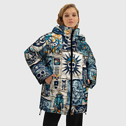 Куртка зимняя женская Пэчворк деним с пиратами, цвет: 3D-черный — фото 2