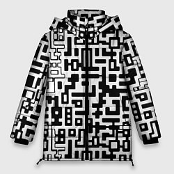 Куртка зимняя женская Чёрно-белая глитч инфекция, цвет: 3D-светло-серый