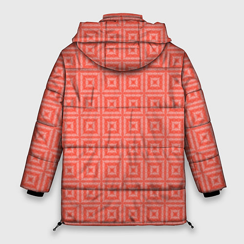 Женская зимняя куртка Кораллового цвета геометрический клетчатый узор / 3D-Черный – фото 2