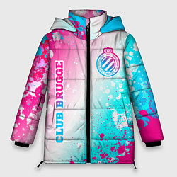 Куртка зимняя женская Club Brugge neon gradient style вертикально, цвет: 3D-черный