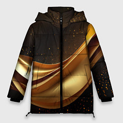 Куртка зимняя женская Золотая стильная абстракция на черном фоне, цвет: 3D-светло-серый