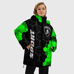 Куртка зимняя женская Lamborghini green sport hexagon, цвет: 3D-черный — фото 2