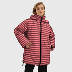 Куртка зимняя женская Тёмный розовый полосатый, цвет: 3D-черный — фото 2