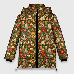 Куртка зимняя женская Солдат и символика СССР, цвет: 3D-черный