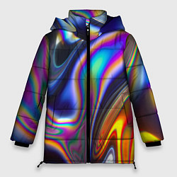 Куртка зимняя женская Абстрактный разноцветный жидкий металл, цвет: 3D-черный