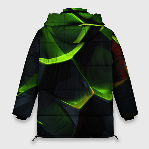 Женская зимняя куртка Green neon abstract geometry / 3D-Красный – фото 2