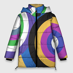 Куртка зимняя женская Разноцветные круги, абстракция, цвет: 3D-черный