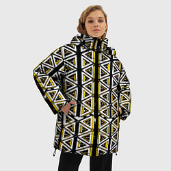 Куртка зимняя женская Жёлто-белые треугольники на чёрном фоне, цвет: 3D-светло-серый — фото 2