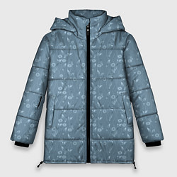 Куртка зимняя женская Серо-голубой цветочный однотонный узор, цвет: 3D-светло-серый
