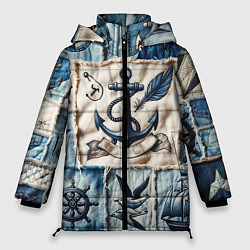 Куртка зимняя женская Пэчворк с якорем - джинсовка моряка, цвет: 3D-светло-серый