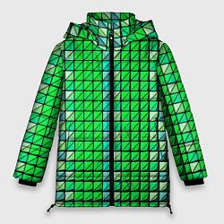 Женская зимняя куртка Зелёные плитки и чёрная обводка