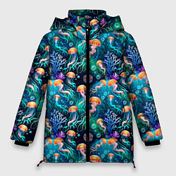 Женская зимняя куртка Морские медузы паттерн