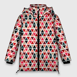 Куртка зимняя женская Бирюзово-розовый геометричный треугольники, цвет: 3D-красный