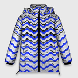 Куртка зимняя женская Black and blue stripes on a white background, цвет: 3D-красный