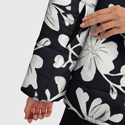 Куртка зимняя женская Патерн белых цветов на черном фоне, цвет: 3D-черный — фото 2