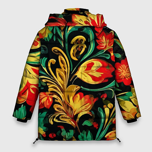 Женская зимняя куртка Хохлома акварель / 3D-Черный – фото 2