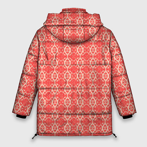 Женская зимняя куртка Красно-персиковый кружевной узор / 3D-Черный – фото 2