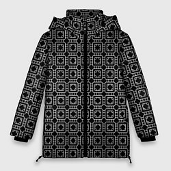 Женская зимняя куртка Белый геометрический узор на черном фоне