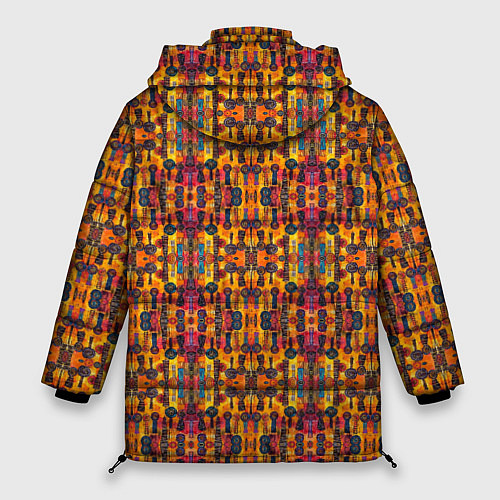 Женская зимняя куртка Розово-оранжевый африканский узор / 3D-Черный – фото 2