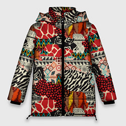 Женская зимняя куртка Разноцветный орнамент хаки