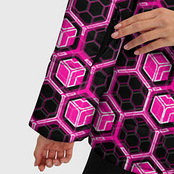 Куртка зимняя женская Техно-киберпанк шестиугольники розовый и чёрный с, цвет: 3D-красный — фото 2
