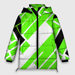 Куртка зимняя женская Зелёные широкие линии на белом фоне, цвет: 3D-черный
