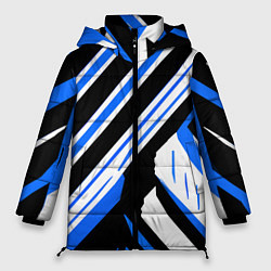 Куртка зимняя женская Чёрно-синие полосы на белом фоне, цвет: 3D-черный