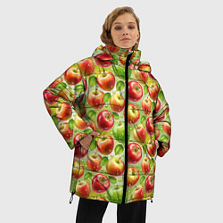 Куртка зимняя женская Натуральные яблоки паттерн, цвет: 3D-красный — фото 2