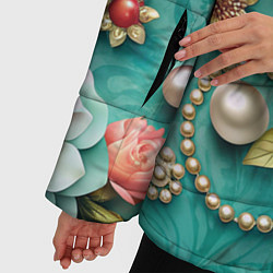 Куртка зимняя женская Объемные цветы и жемчуг, цвет: 3D-светло-серый — фото 2