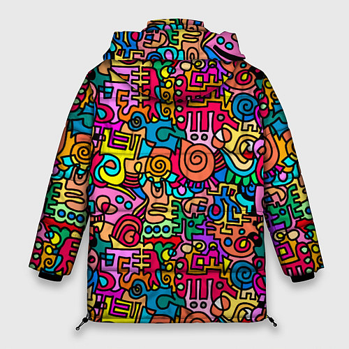 Женская зимняя куртка Психоделические узоры - цветные дудлы / 3D-Красный – фото 2