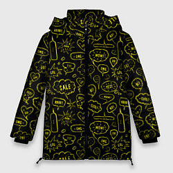 Куртка зимняя женская Речевые пузыри с надписями, цвет: 3D-черный
