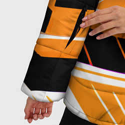 Куртка зимняя женская Чёрно-белые полосы на оранжевом фоне, цвет: 3D-светло-серый — фото 2