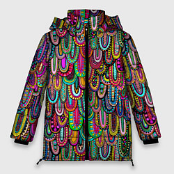 Куртка зимняя женская Абстрактные перья в стиле бохо, цвет: 3D-черный
