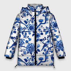 Женская зимняя куртка Цветы и птицы орнамент
