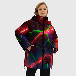 Куртка зимняя женская Неоновые яркие зеленые плиты с красным светом, цвет: 3D-светло-серый — фото 2