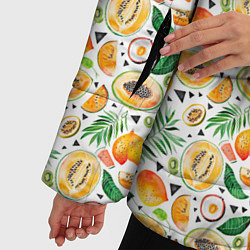 Куртка зимняя женская Акварельные тропические фрукты, цвет: 3D-черный — фото 2