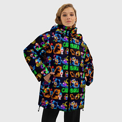 Куртка зимняя женская Счастливая неоновая капибара, цвет: 3D-черный — фото 2