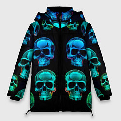 Куртка зимняя женская Neon skulls - ai art pattern, цвет: 3D-светло-серый