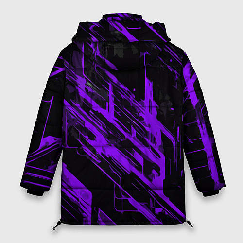 Женская зимняя куртка Purple stripes on a black background / 3D-Черный – фото 2